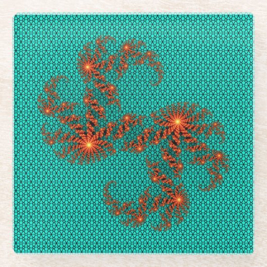 Teal Black Abstract Mandala Pattern Glasuntersetzer (Vorderseite)