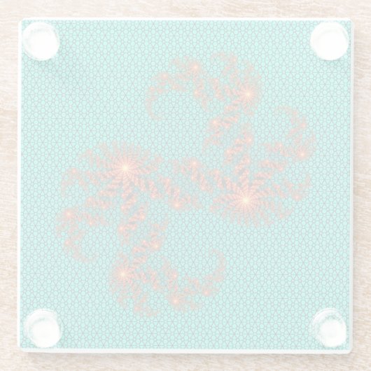 Teal Black Abstract Mandala Pattern Glasuntersetzer (Rückseite)