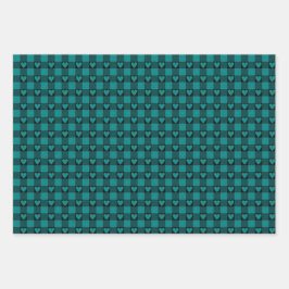 Teal Black Buffalo Heart Plaid Geschenkpapier Set