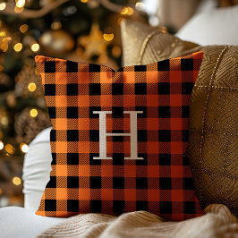 Teal Black Buffalo Plaid Monogram Holiday Kissen