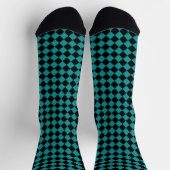 Teal Black Checker Diamond Pattern Socken (Oben)