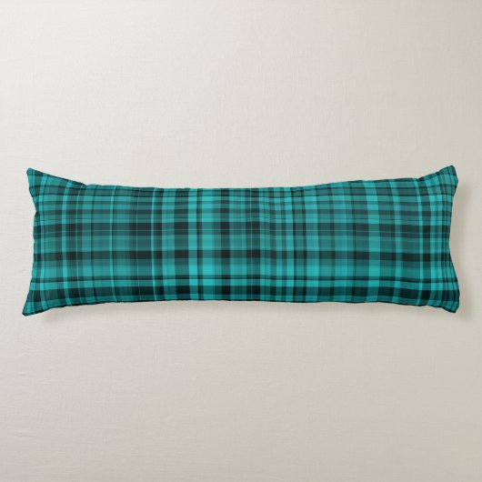 Teal Black Plaid Pattern Seitenschläferkissen (Vorderseite)