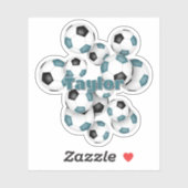 teal black soccer balls sticker with name (Blatt)