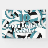 teal black volleyballs kids birthday party banner (Horizontal)