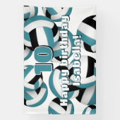 teal black volleyballs kids birthday party banner (Vertikal)