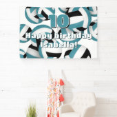 teal black volleyballs kids birthday party banner (InSitu)