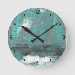 Teal Black White Gray abstract Runde Wanduhr