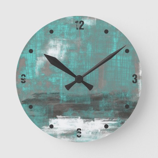 Teal Black White Gray abstract Runde Wanduhr (Vorderseite)