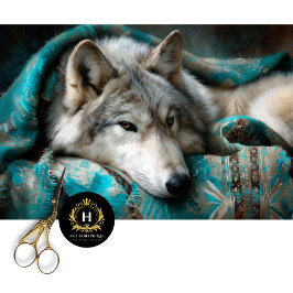 Teal Blanket Silver Wolf Portrait Seidenpapier