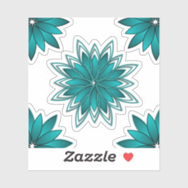 Teal-Blatt-Mandala-Design auf Dunkelcyan Aufkleber
