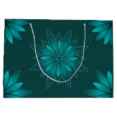 Teal-Blatt-Mandala-Design auf Dunkelcyan Große Geschenktüte (Rückseite)