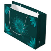 Teal-Blatt-Mandala-Design auf Dunkelcyan Große Geschenktüte (Vorderseite Schrägansicht)