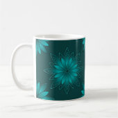 Teal-Blatt-Mandala-Design auf Dunkelcyan Kaffeetasse (Links)