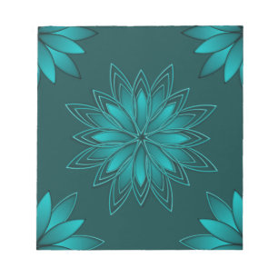 Teal-Blatt-Mandala-Design auf Dunkelcyan Notizblock