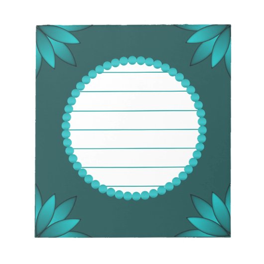 Teal-Blatt-Mandala-Design auf Dunkelcyan Notizblock (Vorderseite)