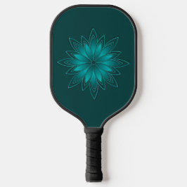 Teal-Blatt-Mandala-Design auf Dunkelcyan Pickleball Schläger