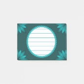 Teal-Blatt-Mandala-Design auf Dunkelcyan Post-it Klebezettel (Vorderseite)