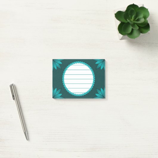Teal-Blatt-Mandala-Design auf Dunkelcyan Post-it Klebezettel (Büro)