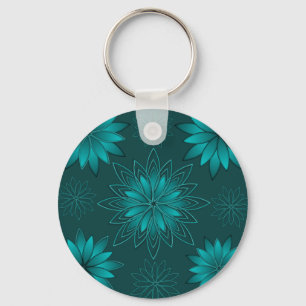 Teal-Blatt-Mandala-Design auf Dunkelcyan Schlüsselanhänger