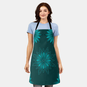 Teal-Blatt-Mandala-Design auf Dunkelcyan Schürze