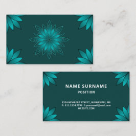 Teal-Blatt-Mandala-Design auf Dunkelcyan Visitenkarte