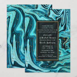 Teal Blau & Gold Chic Swirl Moderne Bridal Shower Einladung