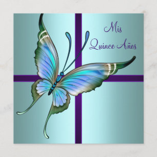Teal Blau Schmetterling Quinceanera Einladung