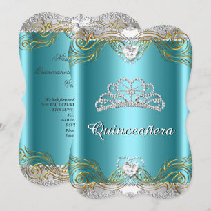 Teal Blau Silber Gold Quinceanera Geburtstagsfeier Einladung