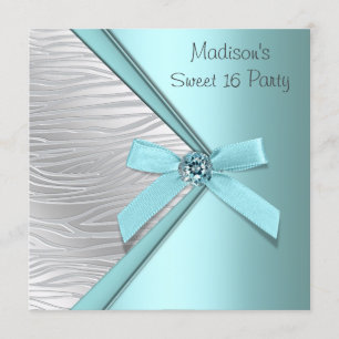 Teal Blau Silber Zebra Sweet 16 Party Einladung