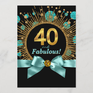 Teal Blau und Gold Glitter Damen 40. Geburtstag Einladung