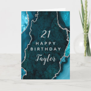 Teal Blau und Silber Achat Alles Gute zum Geburtst Karte