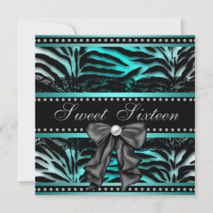 Teal Blaues Zebra Sweet 16 Geburtstagsfeier Einladung