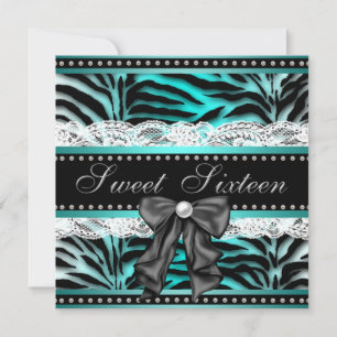 Teal Blaues Zebra Sweet 16 Geburtstagsfeier Einladung