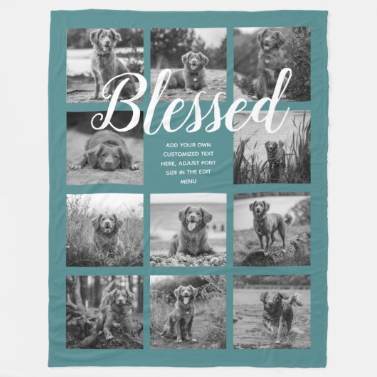Teal Blessed Photo Collage Blanket Fleecedecke (Vorderseite)