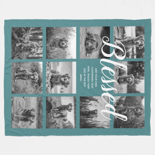 Teal Blessed Photo Collage Blanket Fleecedecke (Vorderseite (Horizontal))