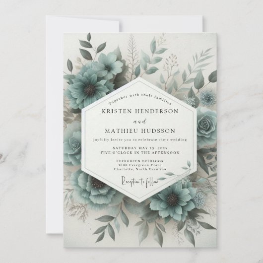 Teal Bloom Hochzeit Einladung (Vorderseite)