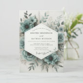 Teal Bloom Hochzeit Einladung (Stehend Vorderseite)