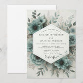 Teal Bloom Hochzeit Einladung (Vorne/Hinten)