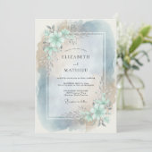 Teal Bloom Hochzeit Einladung (Stehend Vorderseite)