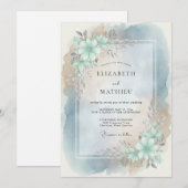 Teal Bloom Hochzeit Einladung (Vorne/Hinten)