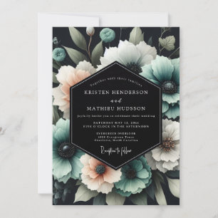 Teal Bloom Nocturne Hochzeit Einladung