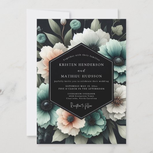 Teal Bloom Nocturne Hochzeit Einladung (Vorderseite)