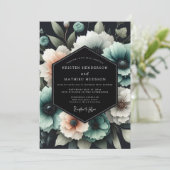 Teal Bloom Nocturne Hochzeit Einladung (Stehend Vorderseite)