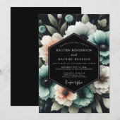 Teal Bloom Nocturne Hochzeit Einladung (Vorne/Hinten)