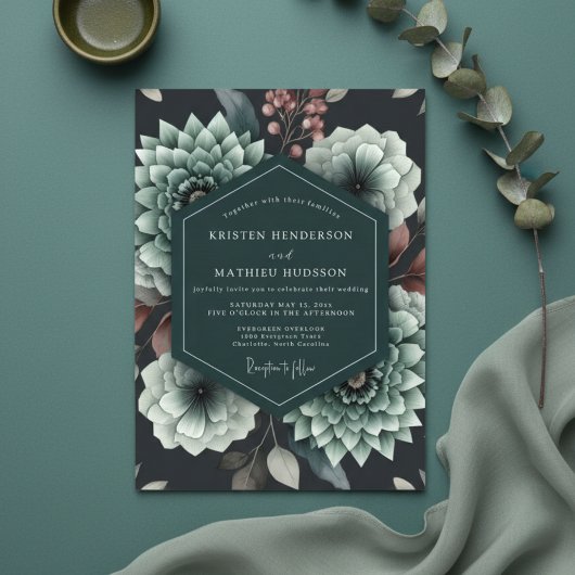 Teal Bloom Romance Wedding Einladung