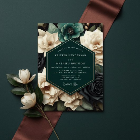 Teal Bloom Romantic Wedding Einladung