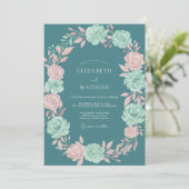 Teal Bloom Romantik-Hochzeit Einladung (Stehend Vorderseite)