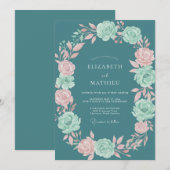 Teal Bloom Romantik-Hochzeit Einladung (Vorne/Hinten)