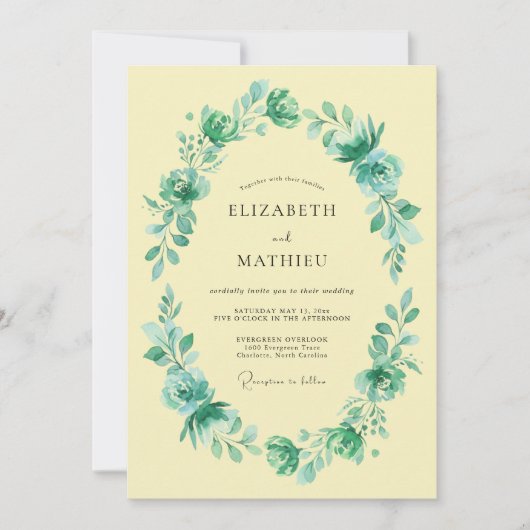 Teal Blossom Oval Romance Hochzeit Einladung (Vorderseite)