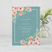 Teal Blossom Painterly Hochzeit Einladung (Stehend Vorderseite)